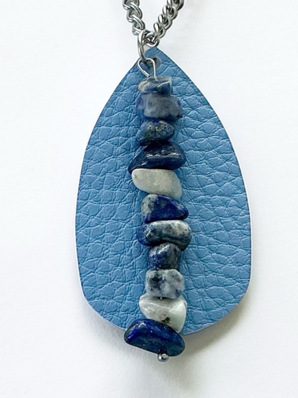 🆕 Gemstones and Faux Leather Pendant Necklace-Stainless Steel
